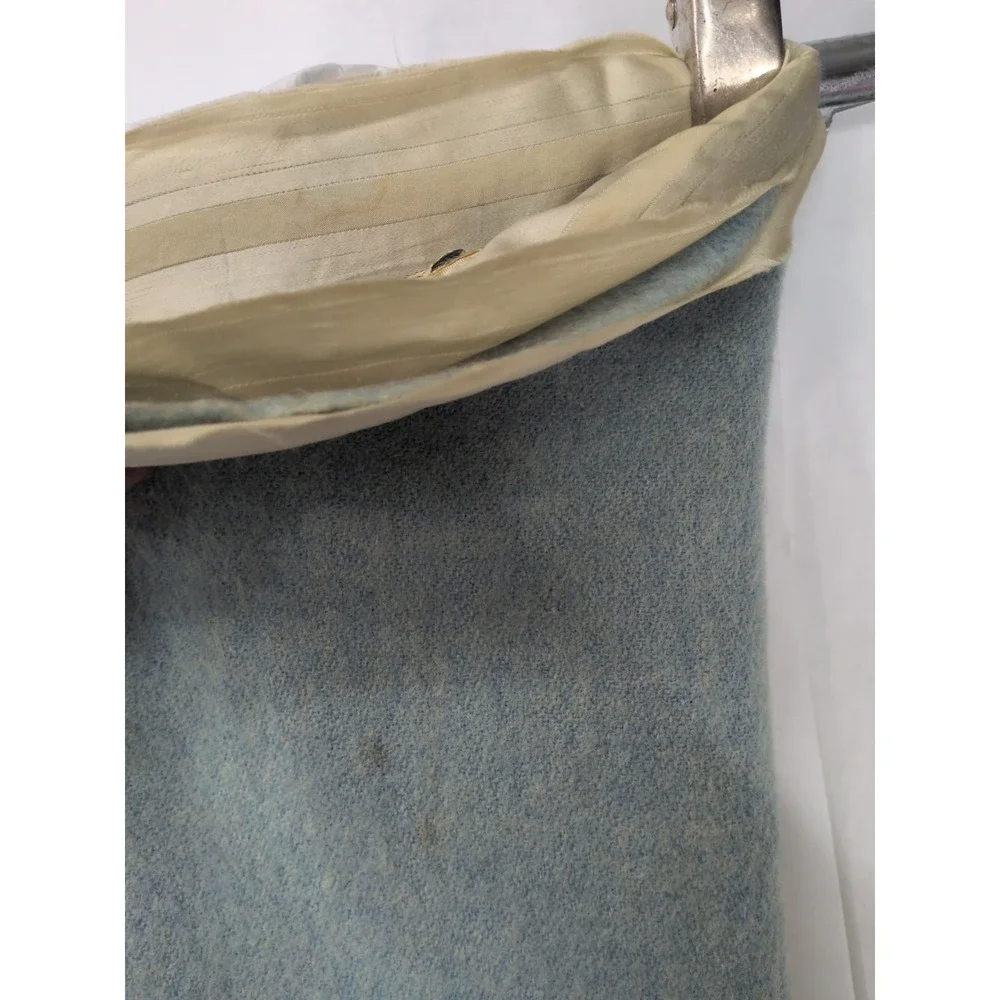 Vintage Kenwood Wool Satin Trim Teal Blue Blanket 73X84 In